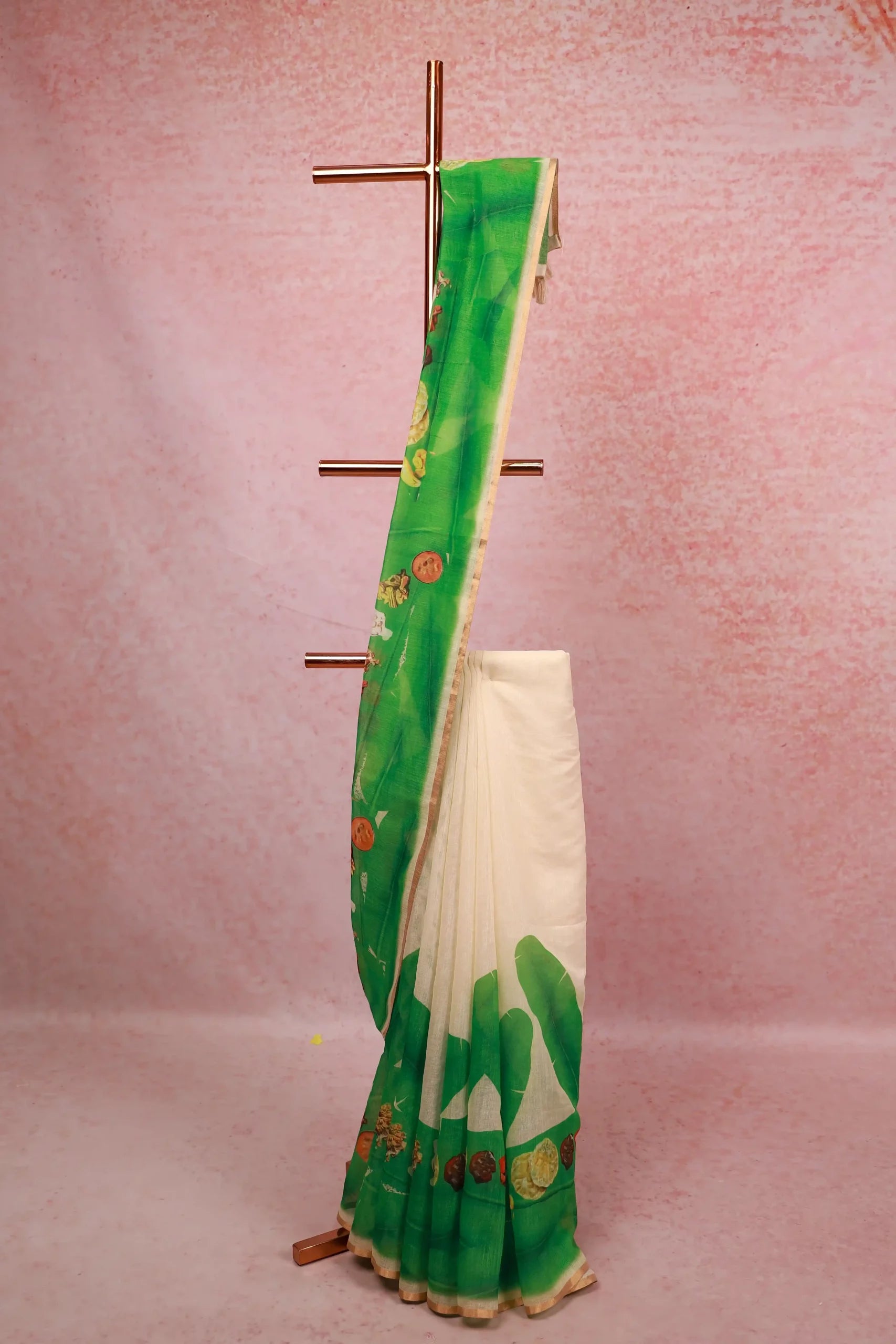 Off White Semi Linen Kerala Saree