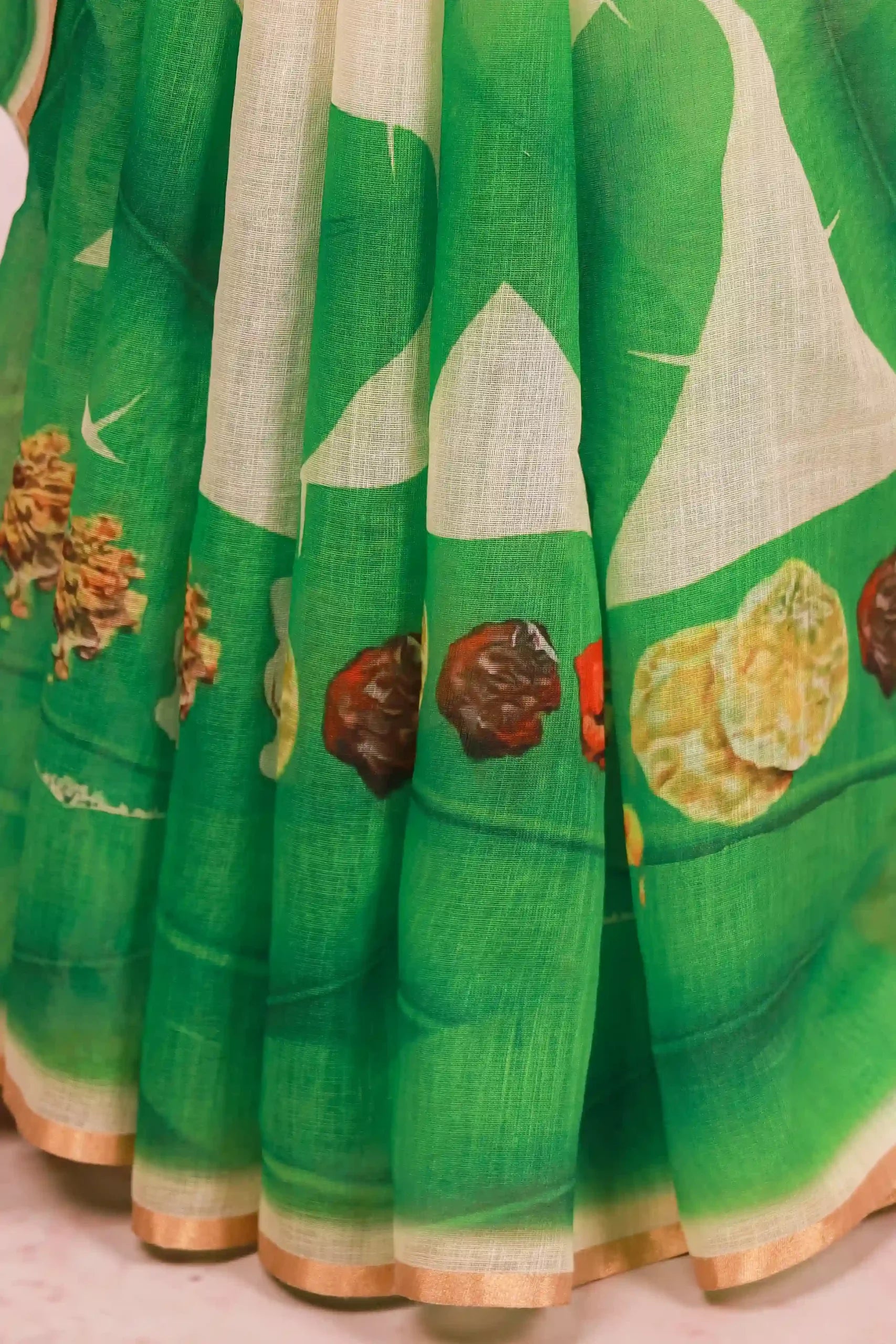 Off White Semi Linen Kerala Saree
