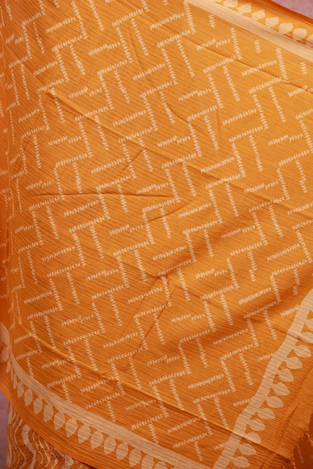 Bright Orange Hakoba Printed Unstitched Churidhar Material