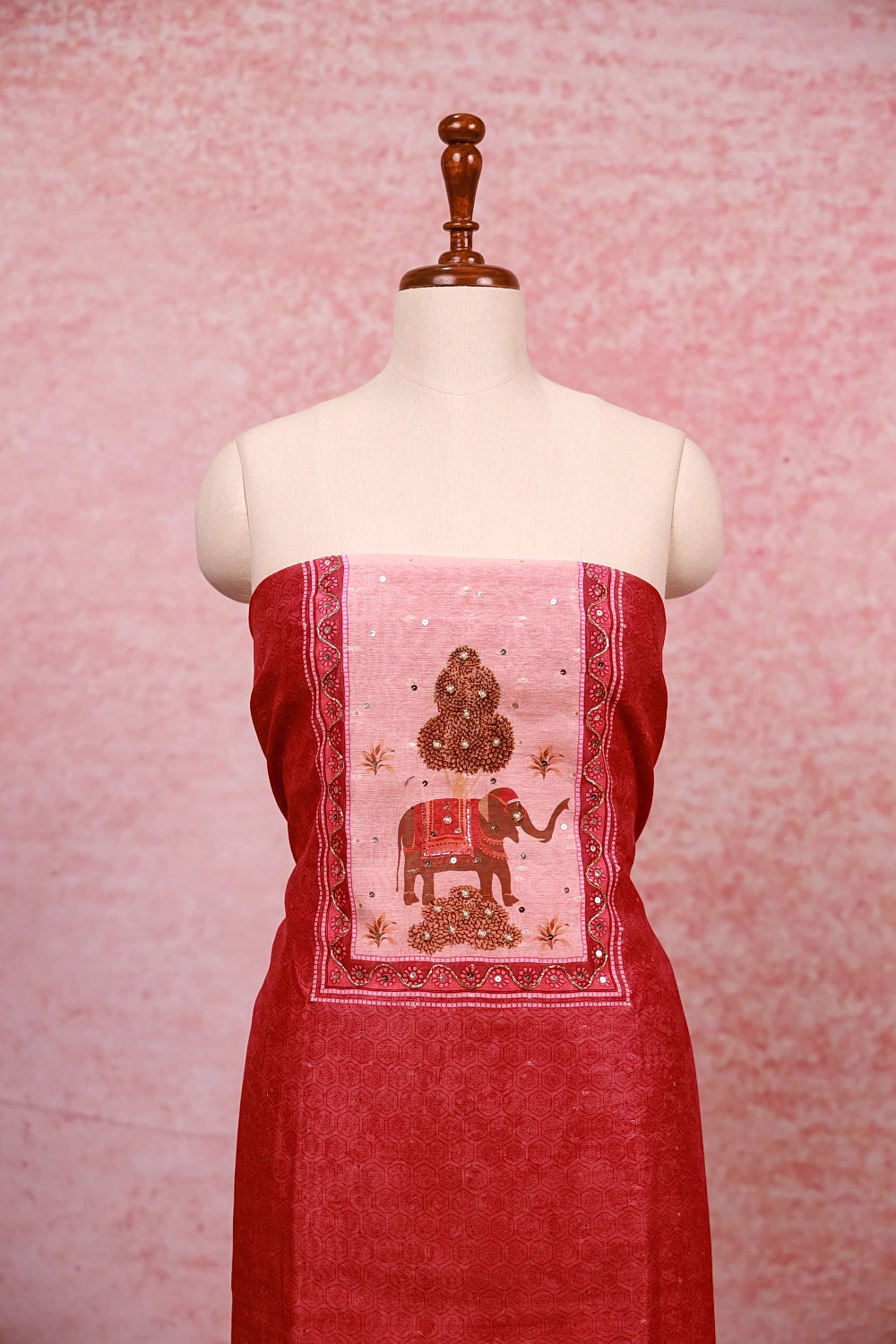 Pink Chanderi Stone Work Unstitched Churidhar Material