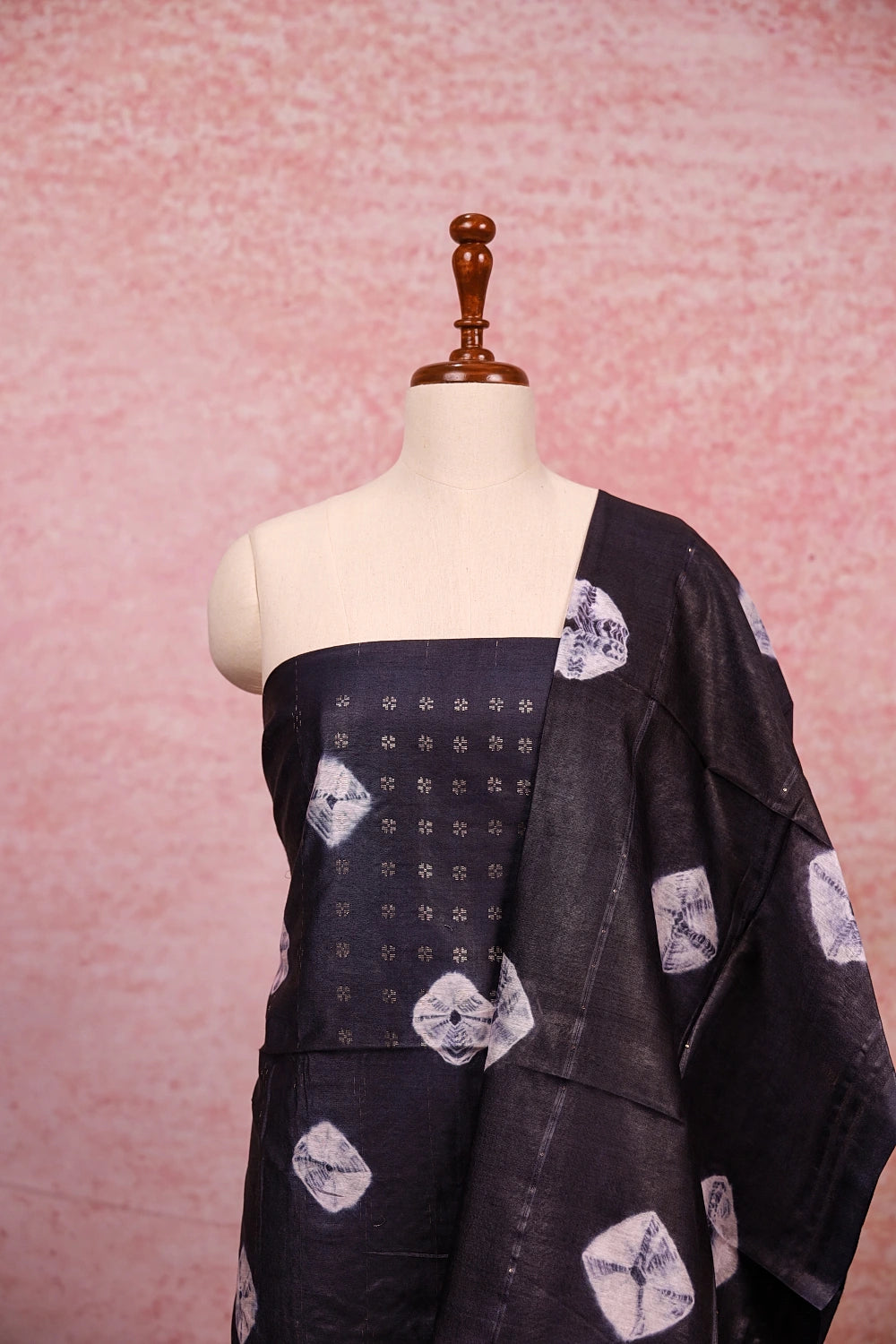 Ash Semi Tussar Bathik Print Unstitched Churidhar Material