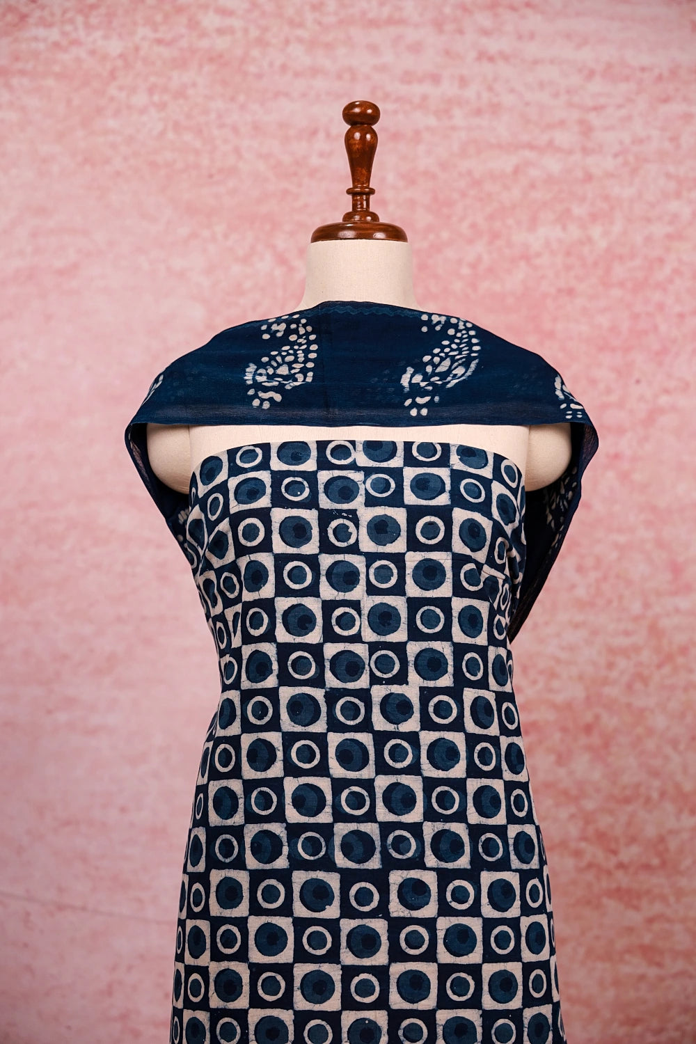 Blue Cotton Print Unstitched Churidhar Material