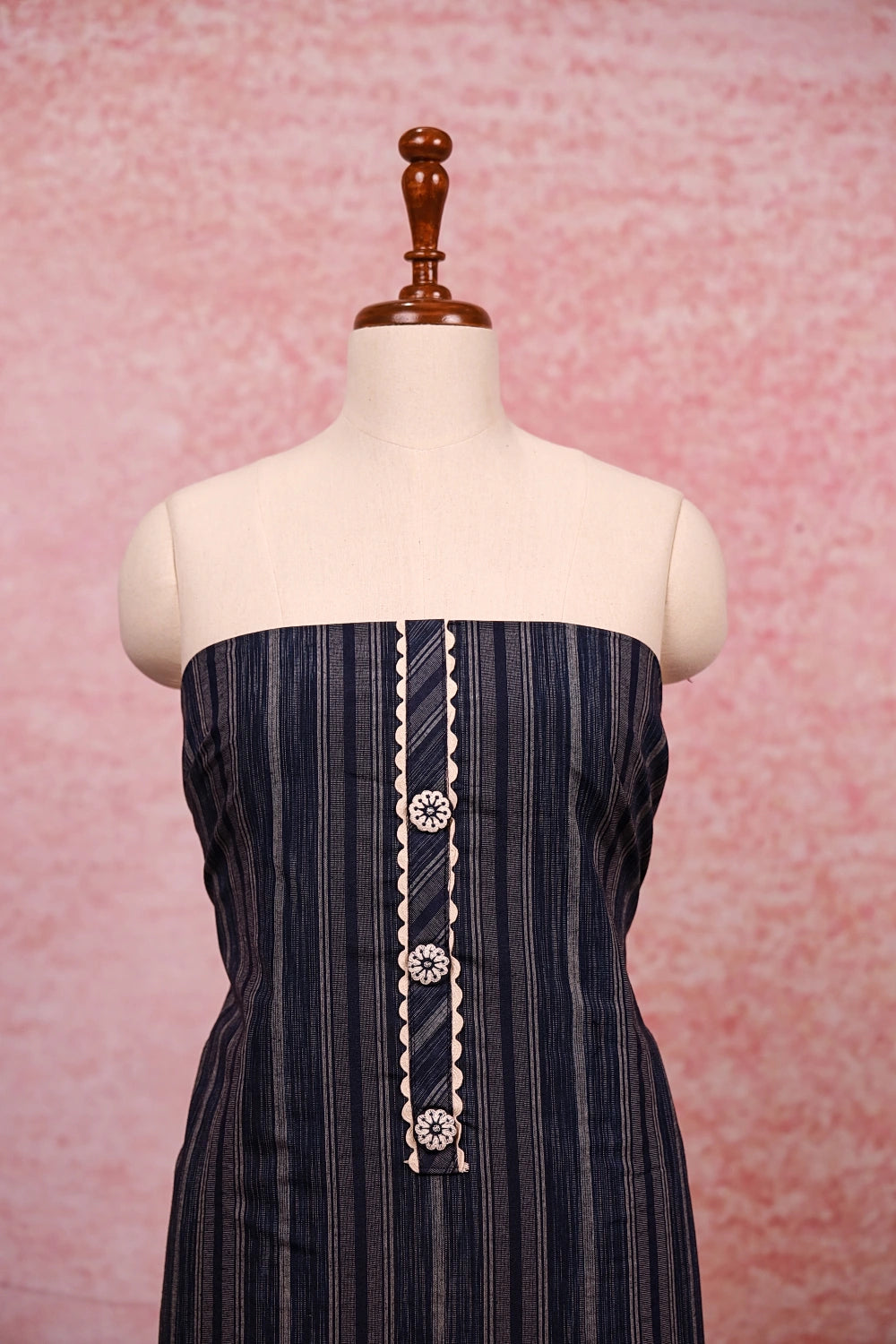 Blue Cotton Lines Unstitched Churidhar Material