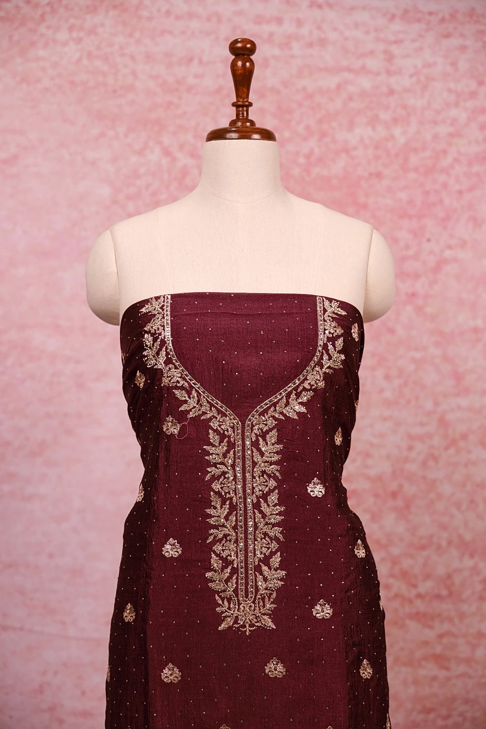 Sparkling Grape Vichithra Silk Thread And Stone Work Unstitched Churidhar Material