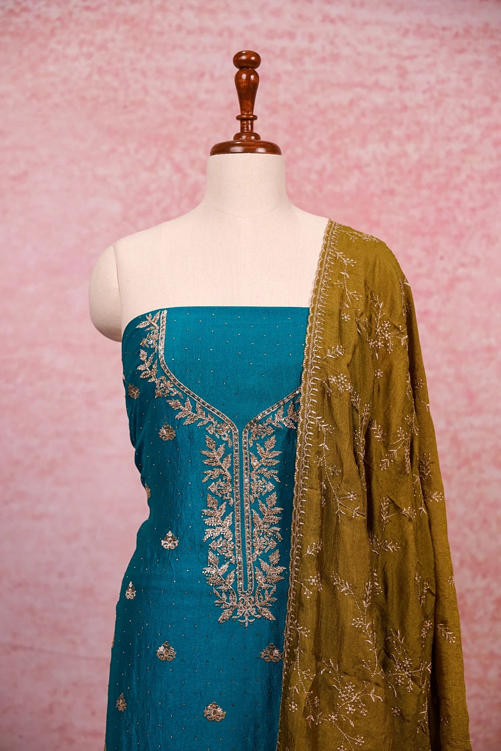Tiffany Blue Vichithra Silk Thread And Stone Work Unstitched Churidhar Material