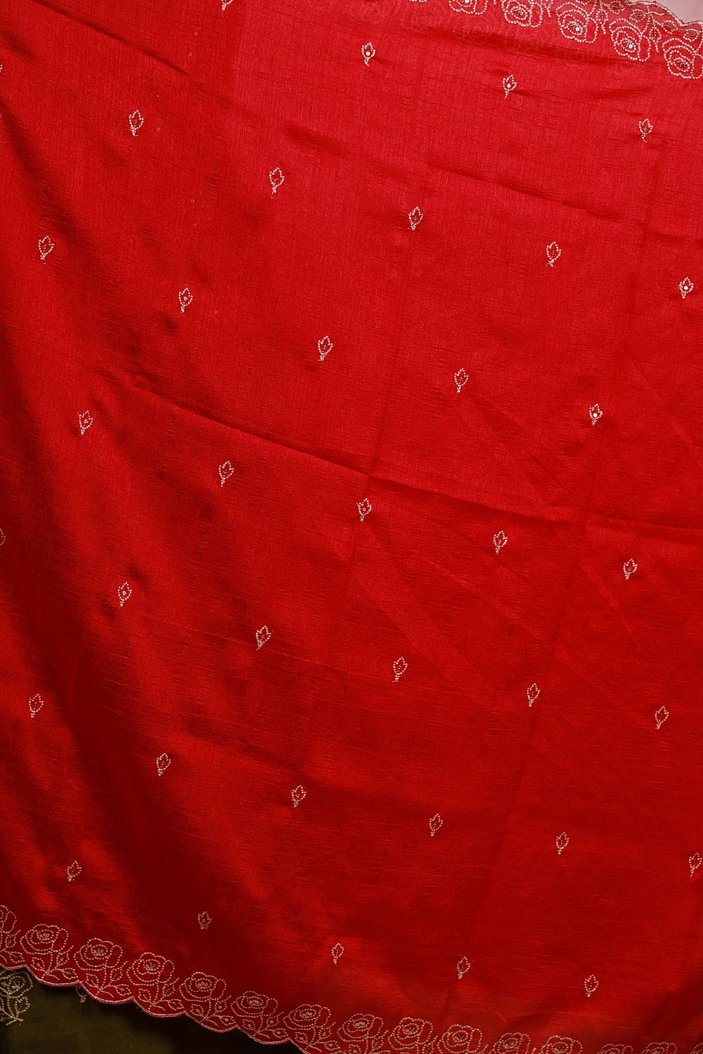 Cherupayar Green Vichithra Silk Thread And Sequines Work Unstitched Churidhar Material