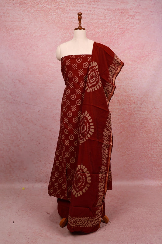 Wine Semi Chanderi Printed Unstitched Churidhar Material
