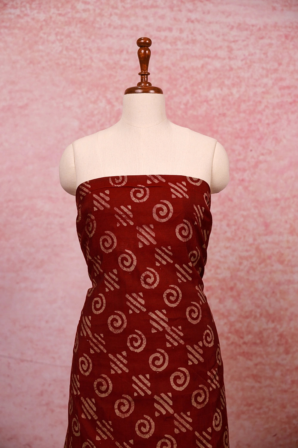 Wine Semi Chanderi Printed Unstitched Churidhar Material