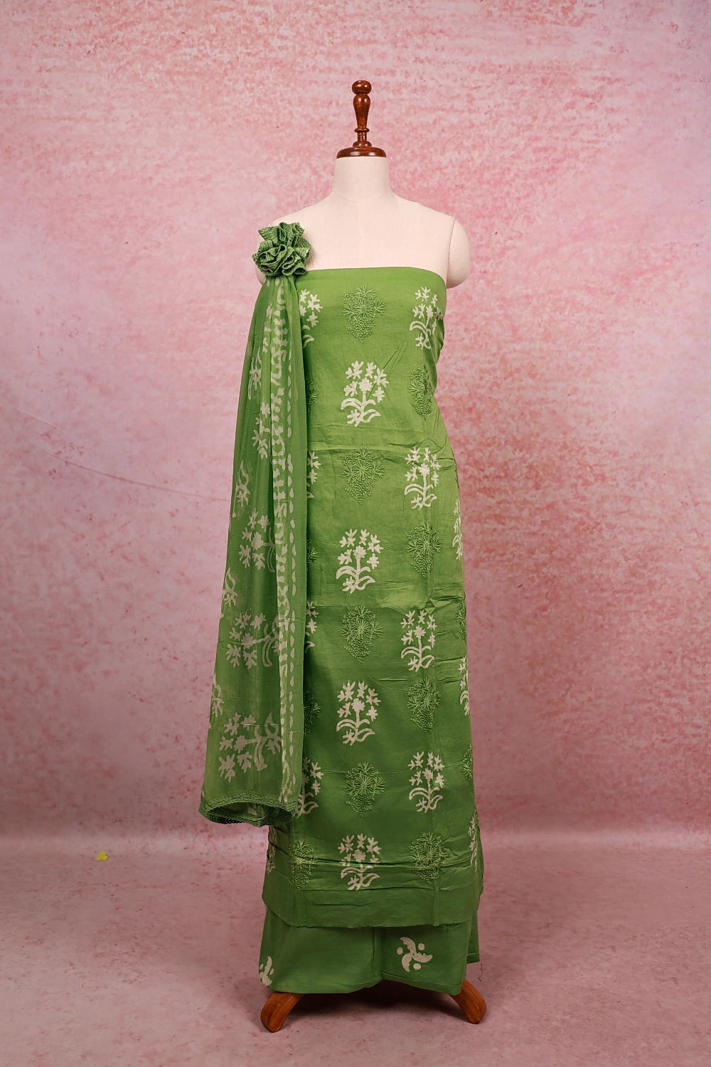 Pista Green Cotton Printed Unstitched Churidhar Material