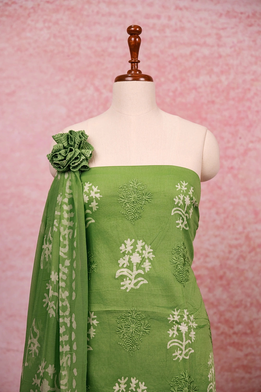Pista Green Cotton Printed Unstitched Churidhar Material
