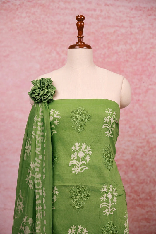 Pista Green Cotton Printed Unstitched Churidhar Material