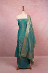 Ash Blue Semi Silk Zari Work Unstitched Churidhar Material