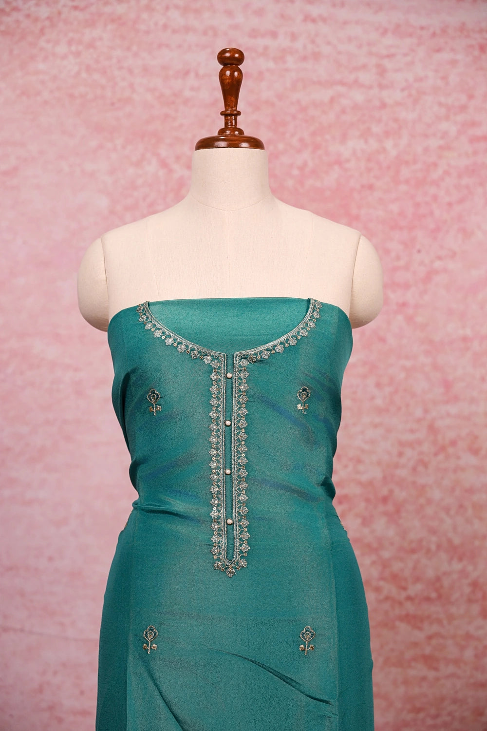 Ash Blue Semi Silk Zari Work Unstitched Churidhar Material