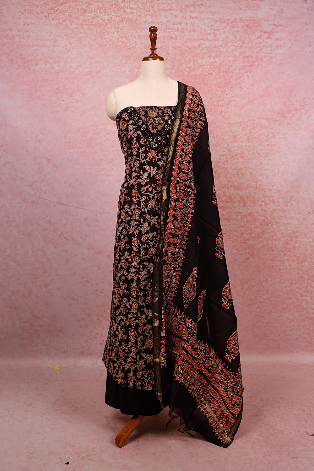 Black Cotton Printed Unstitched Churidhar Material