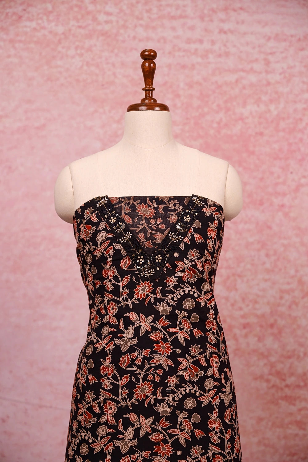 Black Cotton Printed Unstitched Churidhar Material