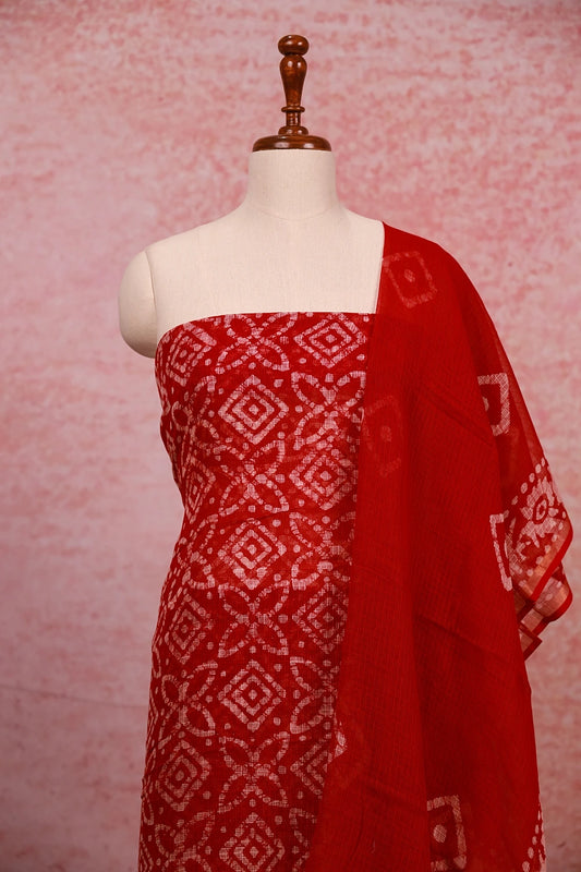 Red Net Kota Printed Unstitched Churidhar Material
