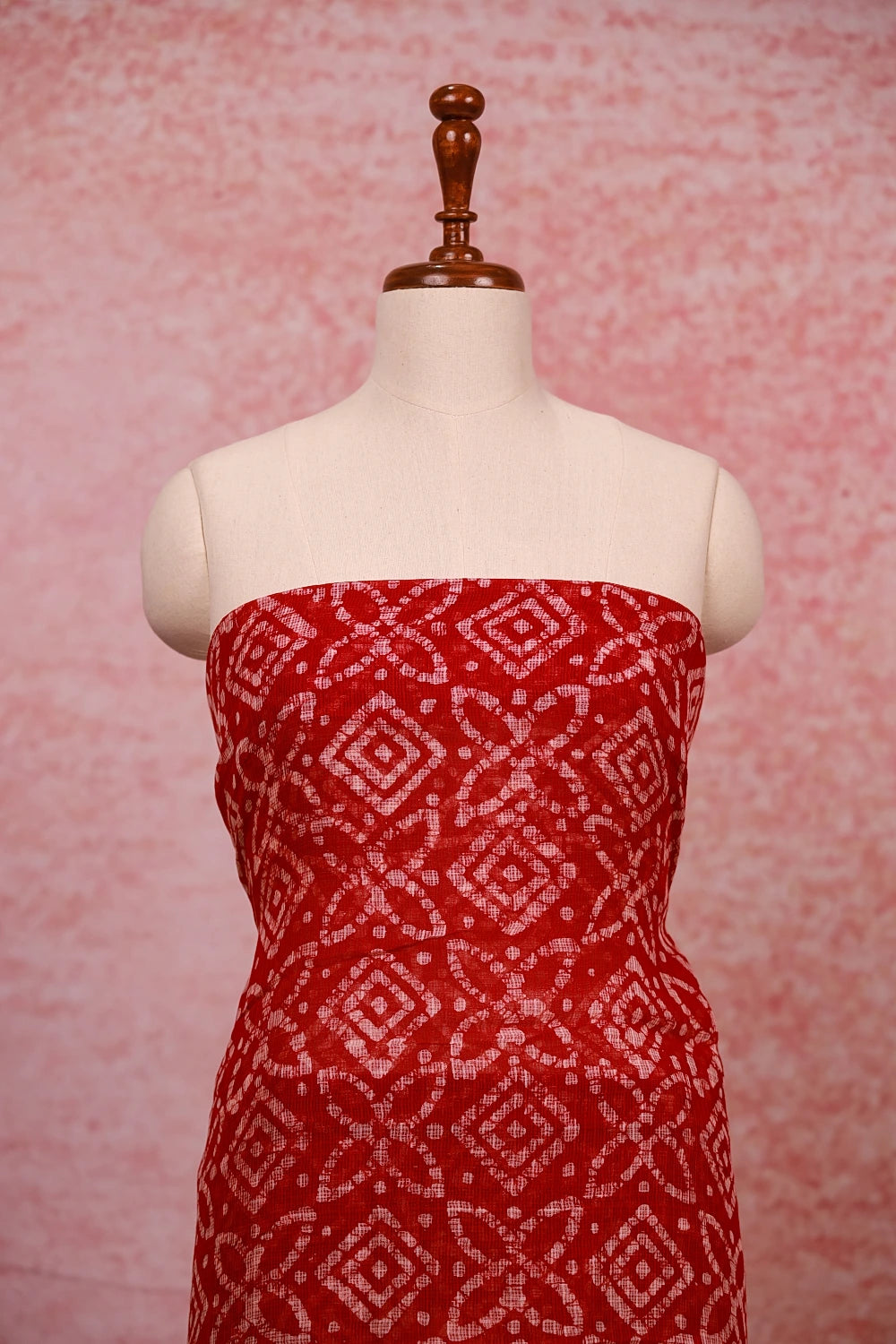 Red Net Kota Printed Unstitched Churidhar Material