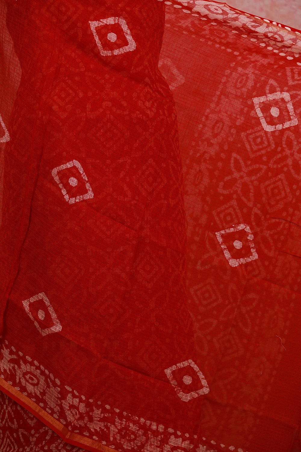 Red Net Kota Printed Unstitched Churidhar Material