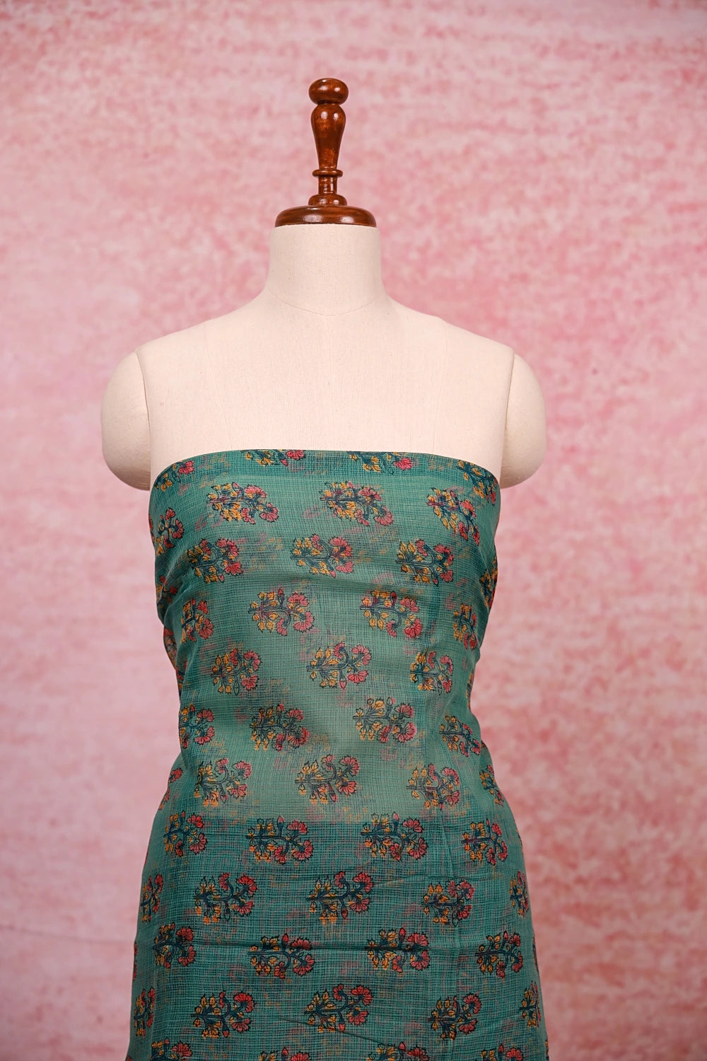 Green Net Kota Printed Unstitched Churidhar Material
