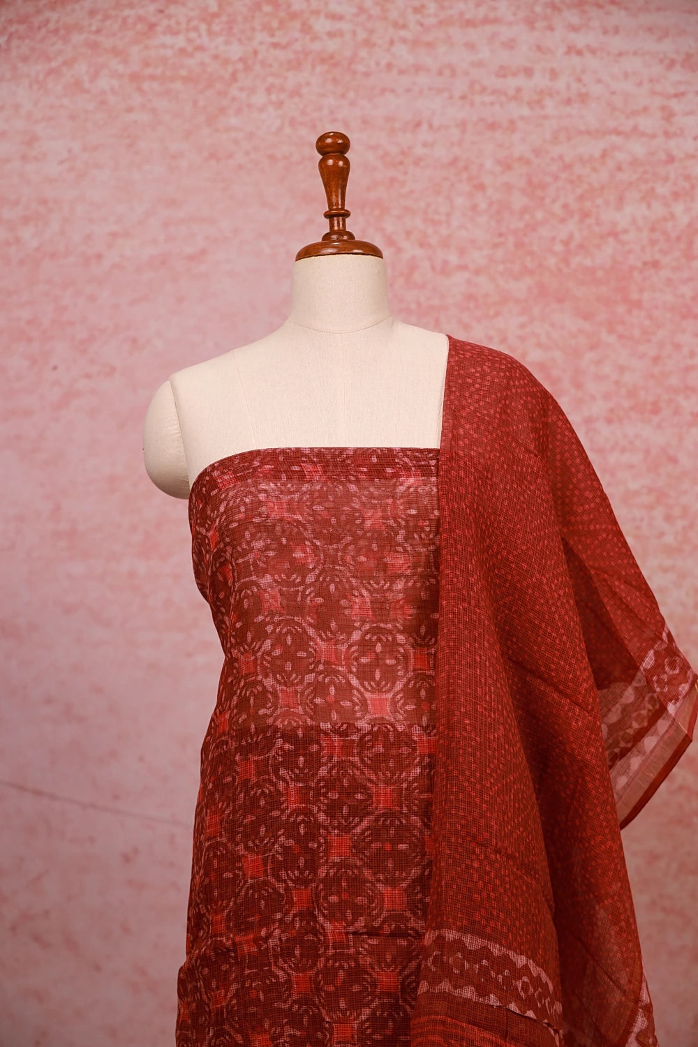 Brown Net Kota Printed Unstitched Churidhar Material