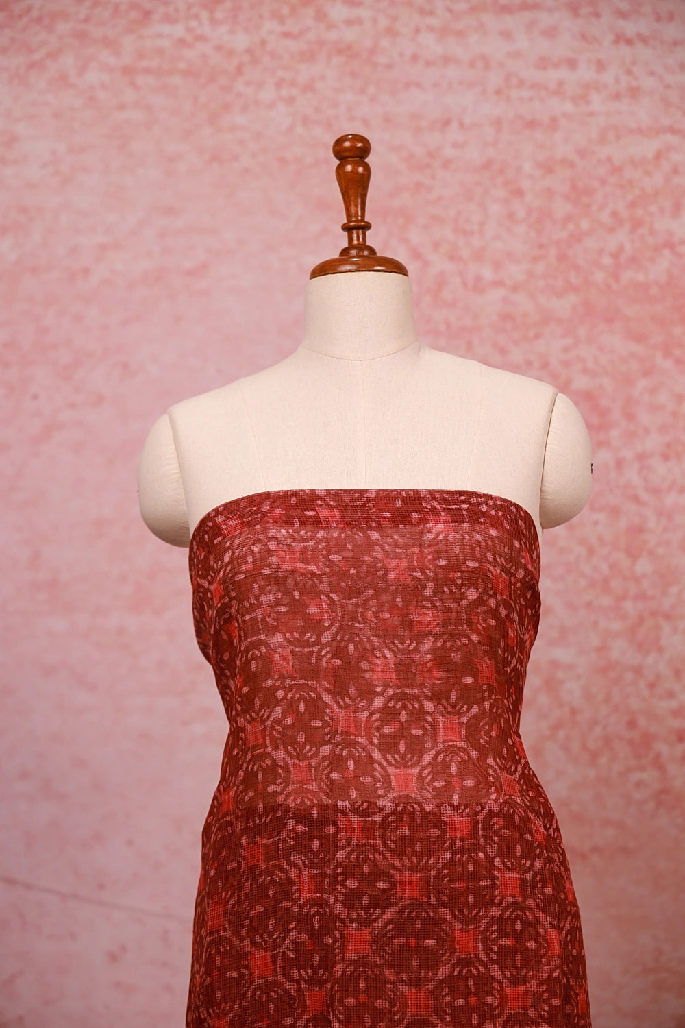 Brown Net Kota Printed Unstitched Churidhar Material