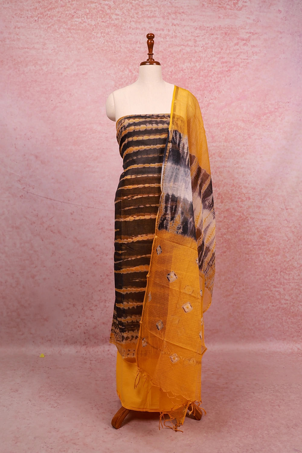 Dark Ash Net Kota Printed Unstitched Churidhar Material