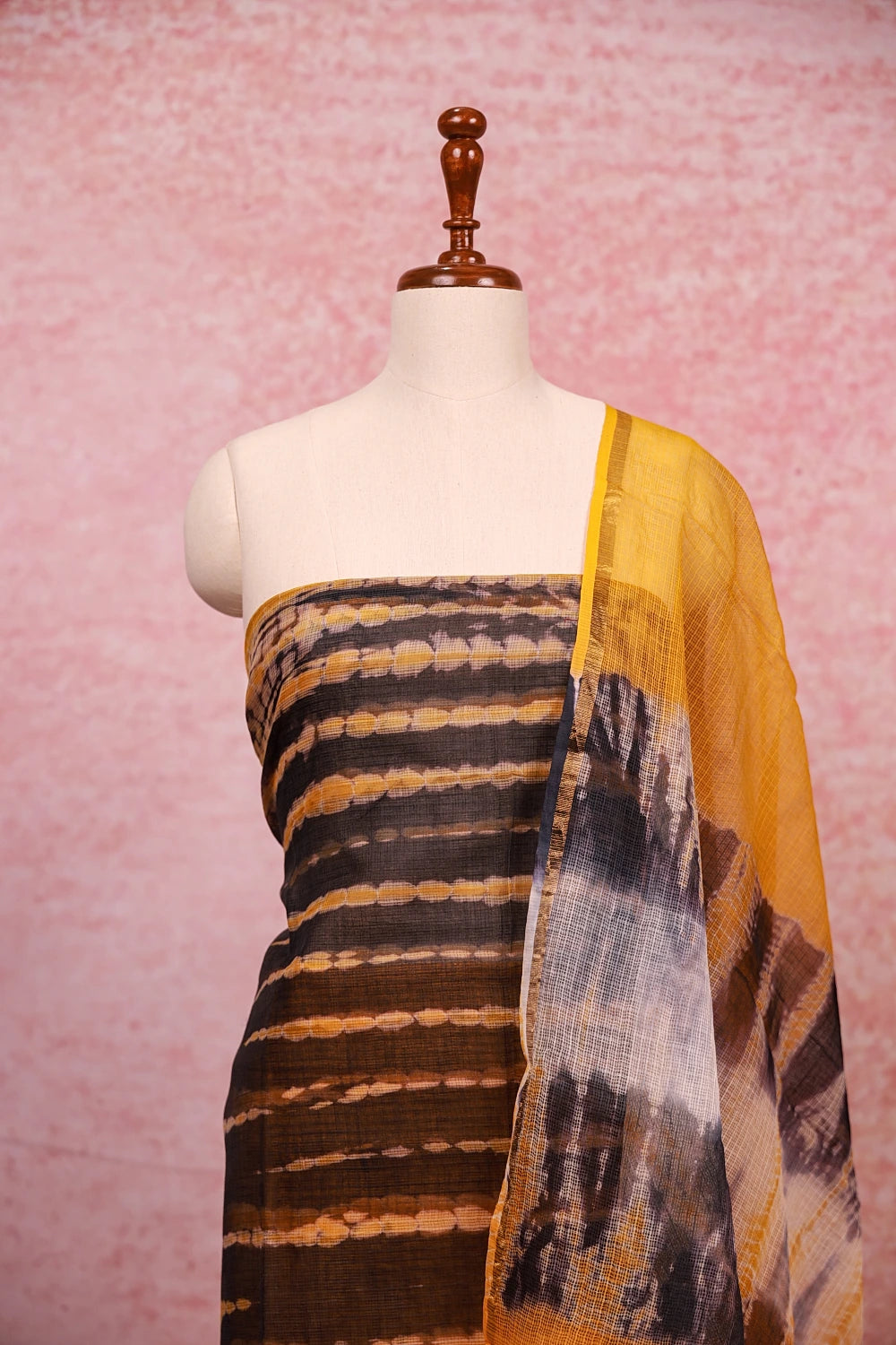 Dark Ash Net Kota Printed Unstitched Churidhar Material