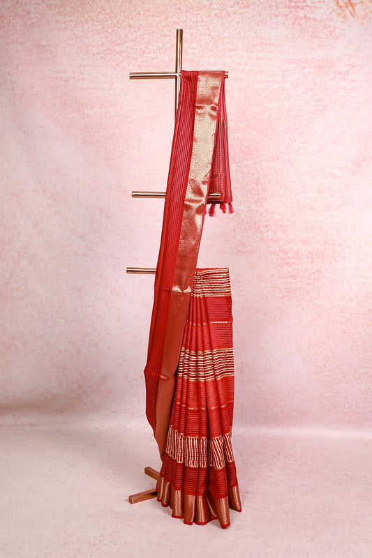 Maroon Red Semi Silk Saree
