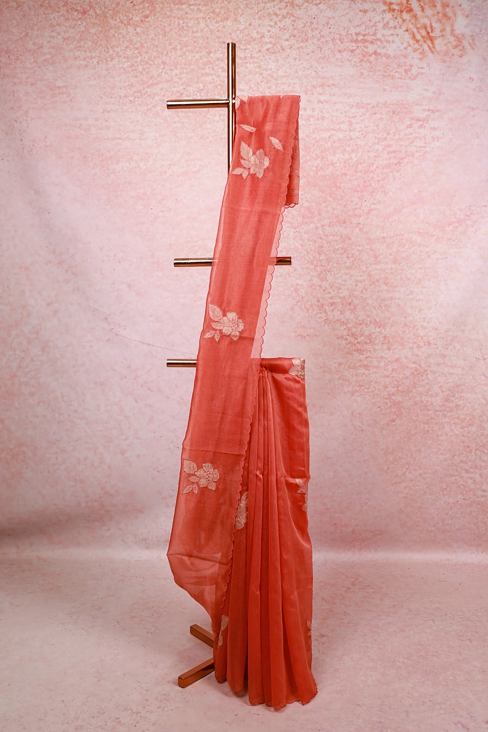 Dark Peach Tissue Organza Saree