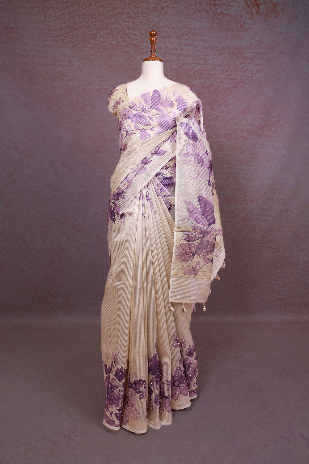 Cream Tissue Organza Saree