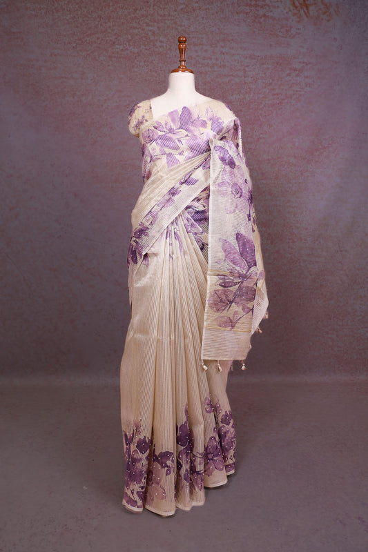 Cream Tissue Organza Saree