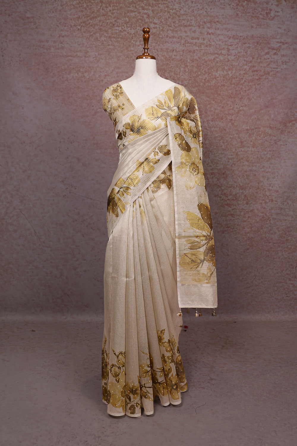 Cream Tissue Organza Saree