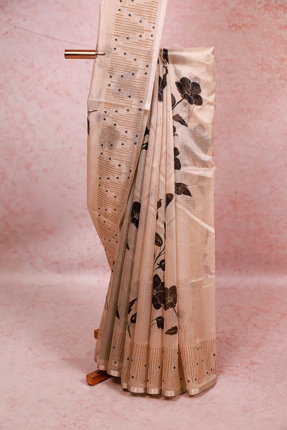 light Gold Linen Kota Saree
