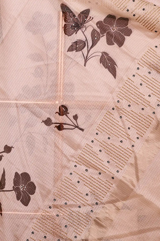 light Gold Linen Kota Saree