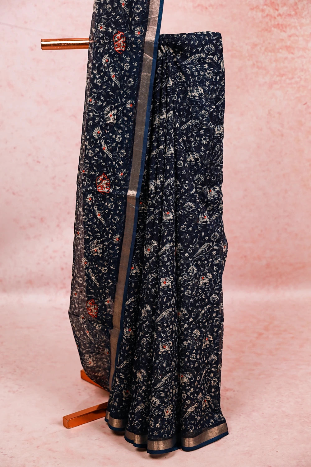 Navy Blue Kota Doria Saree