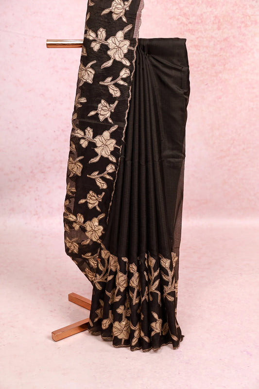 Black Linen Kota Saree