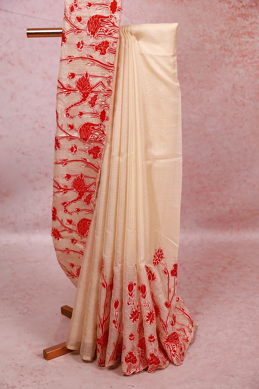 Cream Linen Kota Saree