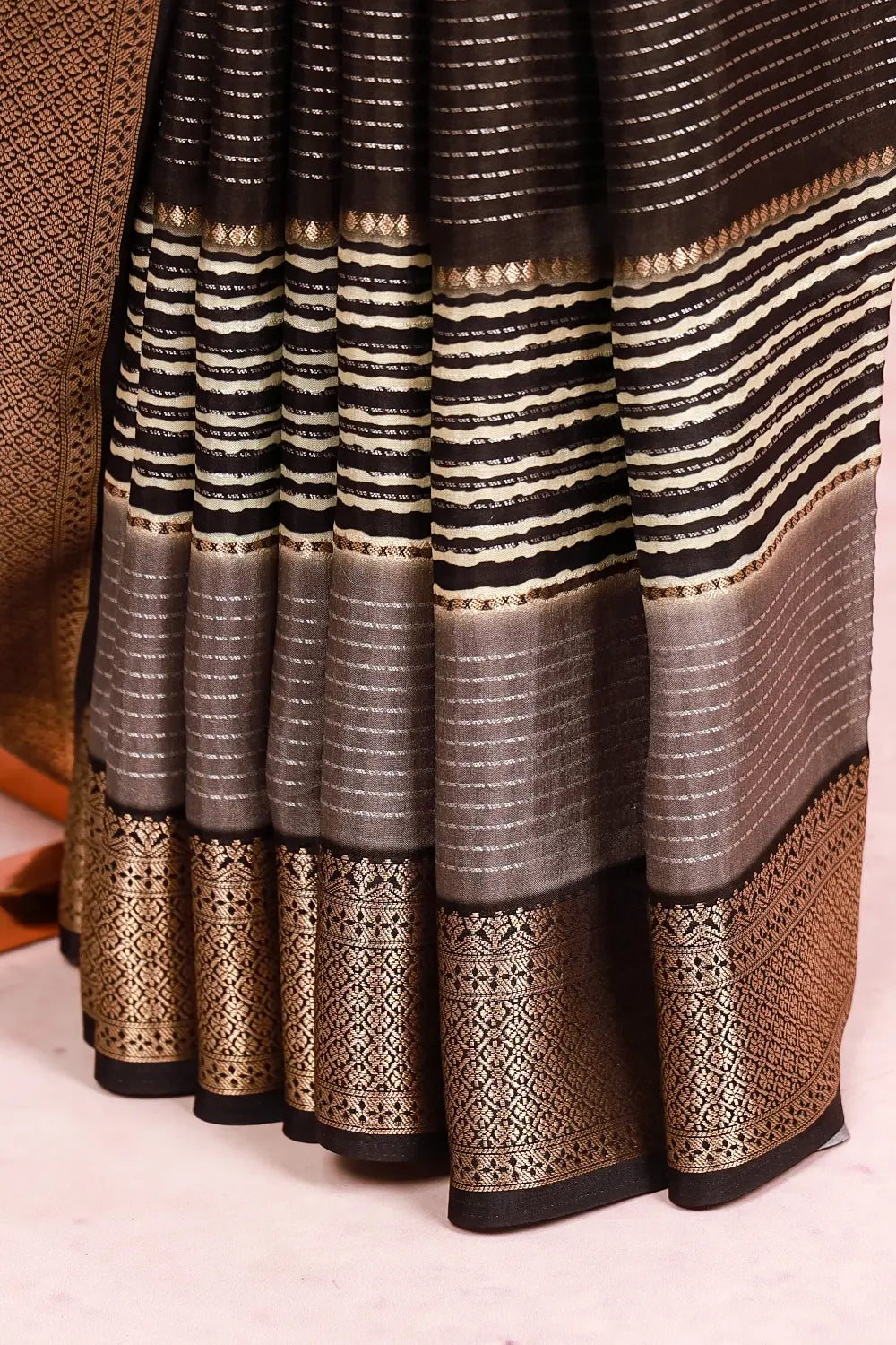 Black And Grey Semi Silk Saree