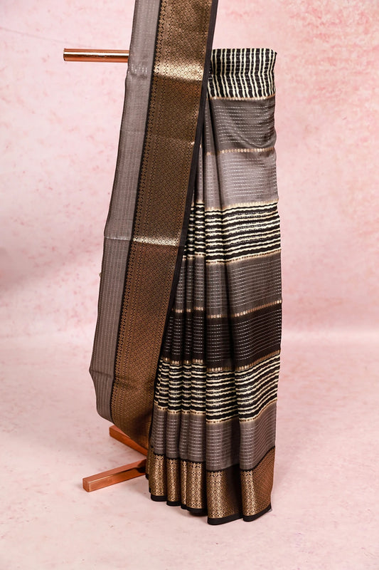Black And Grey Semi Silk Saree
