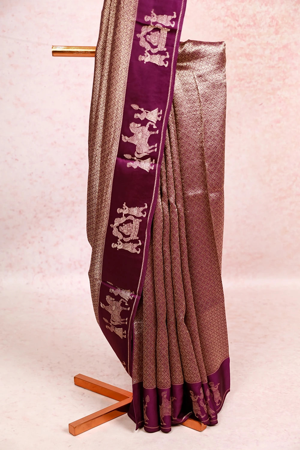 Violet Satin Silk Semi Silk Saree