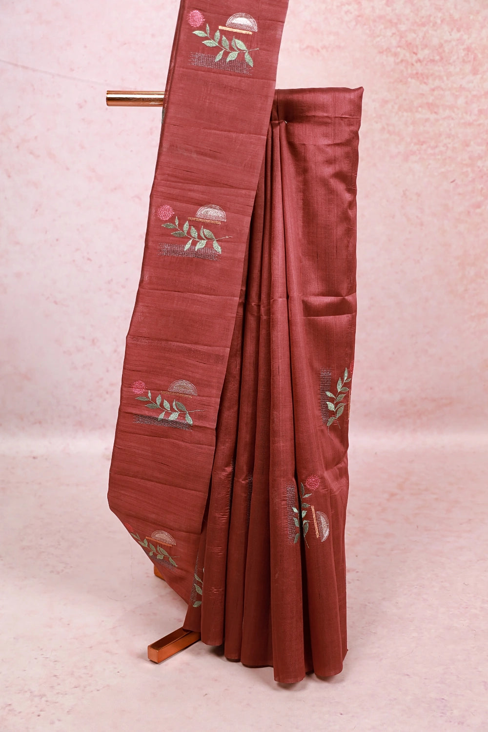 Dark Onion Pink Semi Tussar Saree