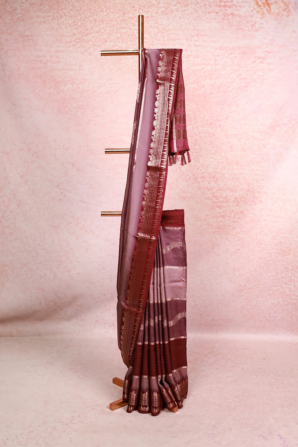 Lavender And Wine Semi Silk Saree