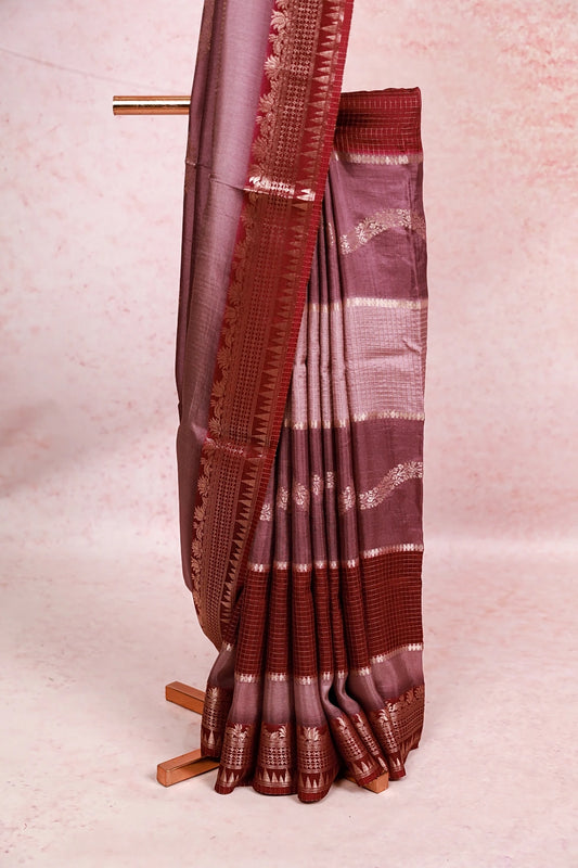 Lavender And Wine Semi Silk Saree