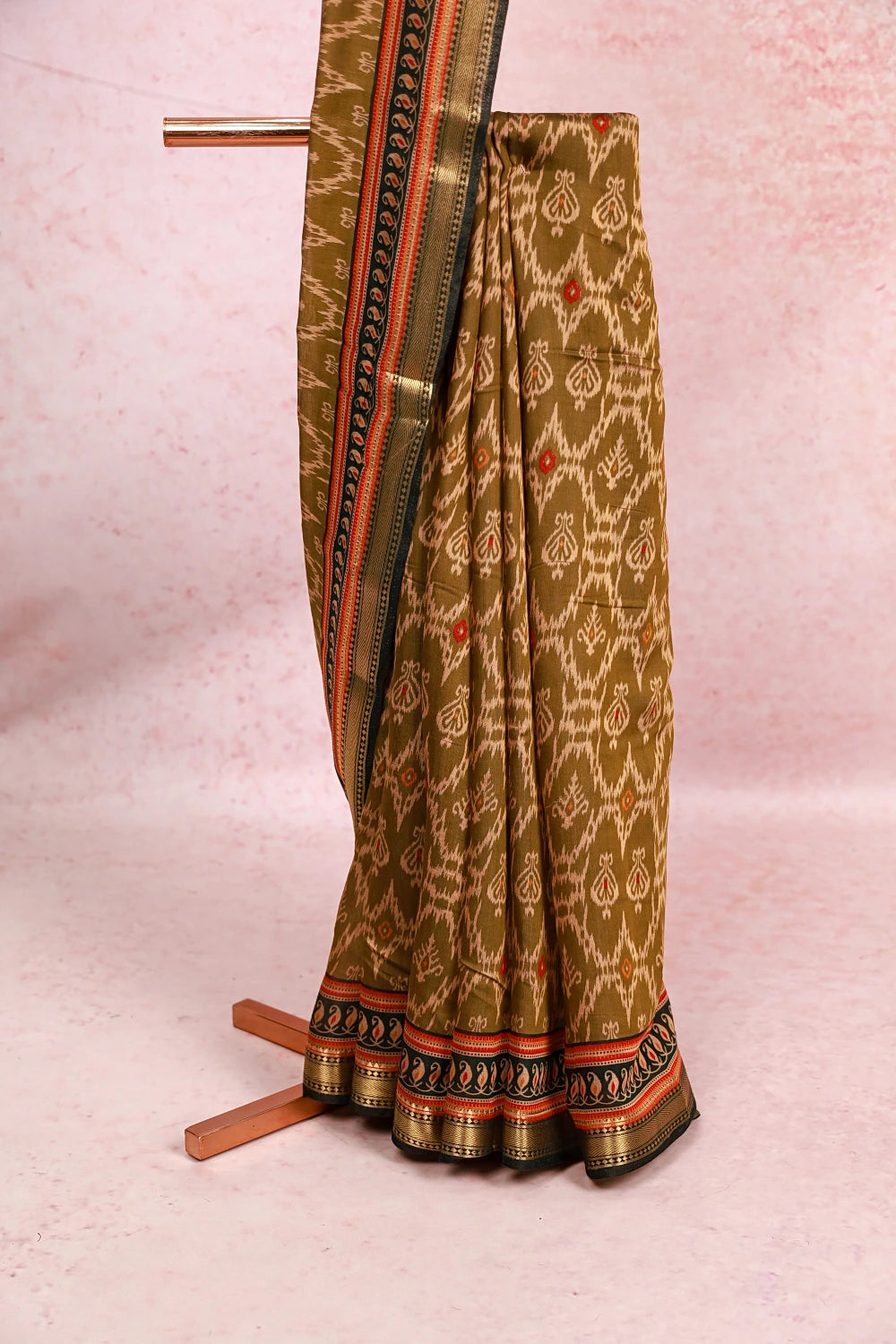 Moss Green Semi Chanderi Saree
