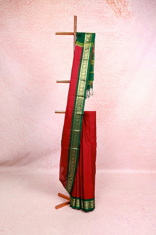 Beet Root Colour Cotton Saree