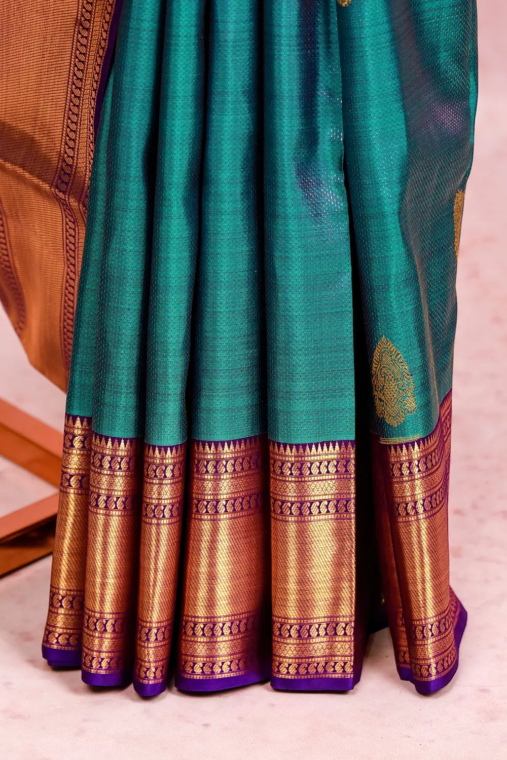 Teal Blue Kancheepuram Silk Saree