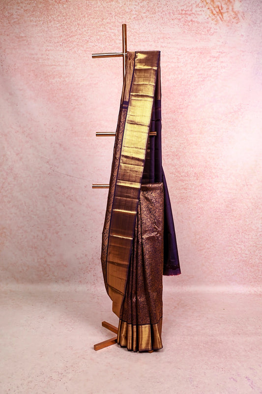 Purple Blue Kancheepuram Silk Saree