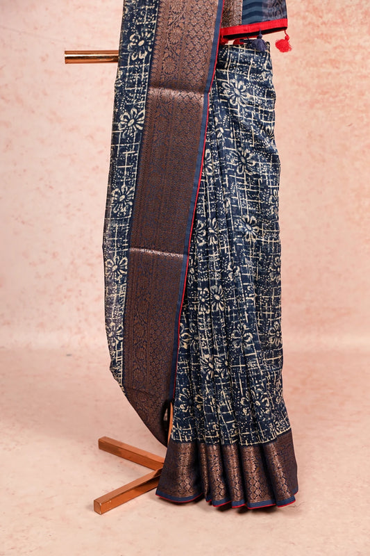 Blue Chanderi Silk Saree