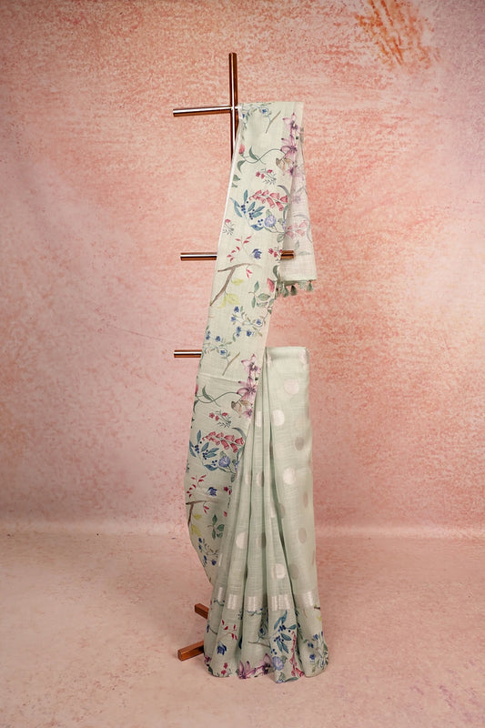 Sea Green Semi Linen Saree
