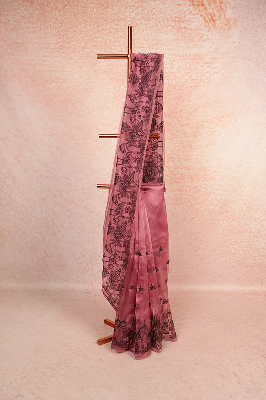 Wine Semi Organza Saree